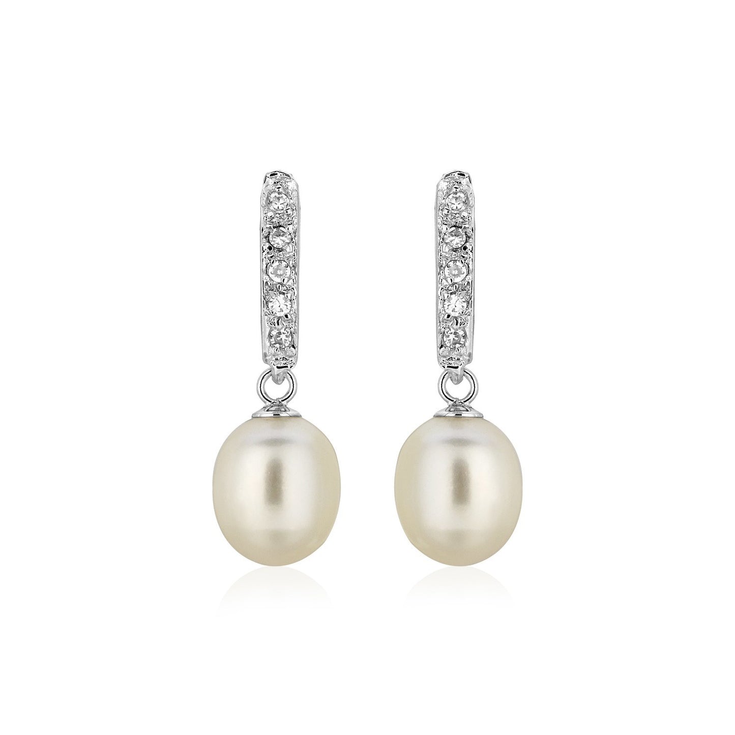 Sterling Silver Earrings with Freshwater Pearls and Cubic Zirconias