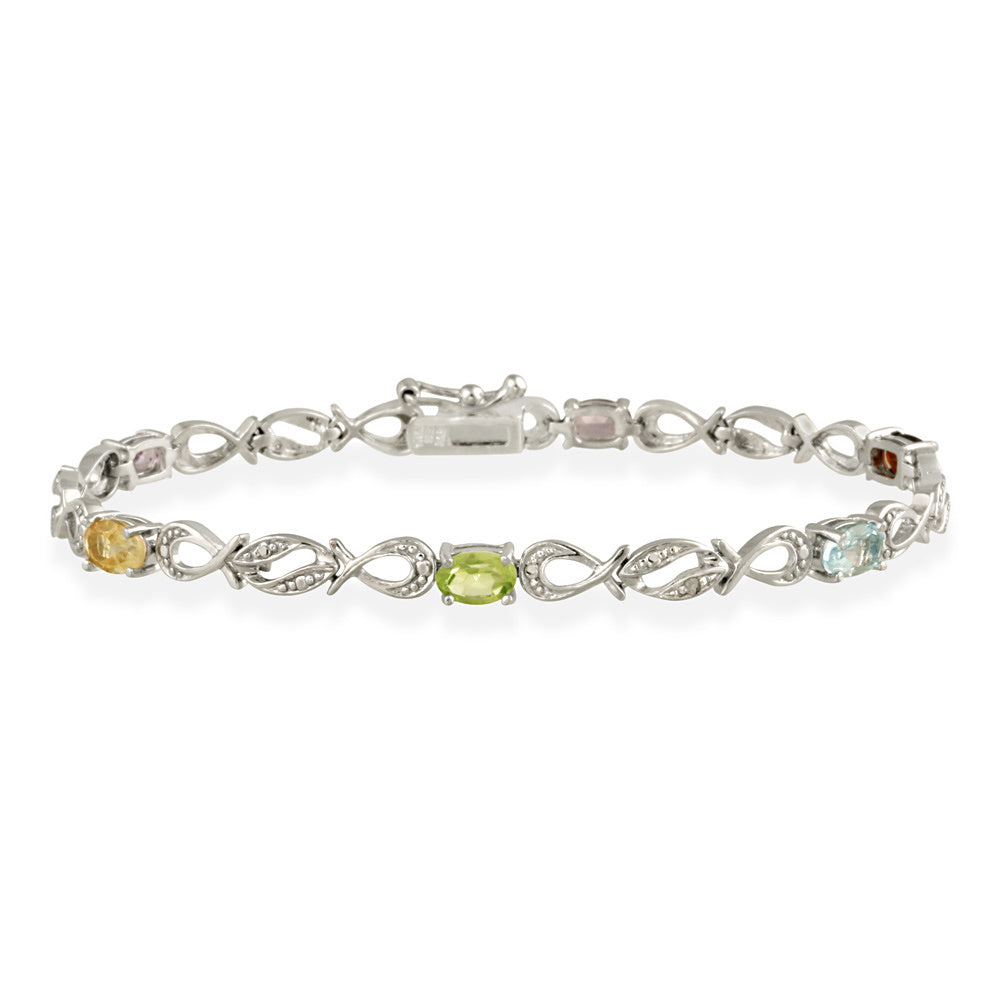 Sterling Silver Multi Gemstone & Diamond Accent Swirl Infinity Bracelet