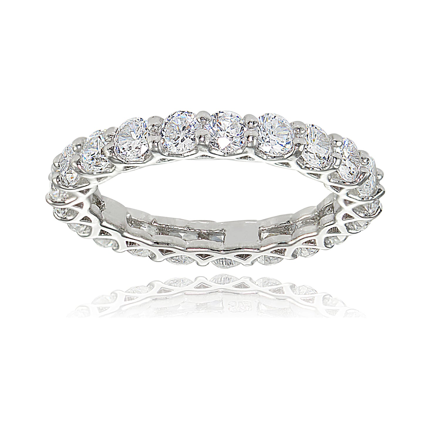 Sterling Silver Cubic Zirconia 3mm Round-cut Eternity Band Ring