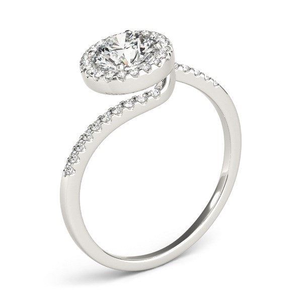 14k White Gold Halo Design Bypass Round Diamond Engagement Ring