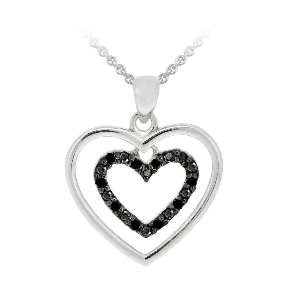 Sterling Silver .10ct Black Diamond Double Hearts Necklace