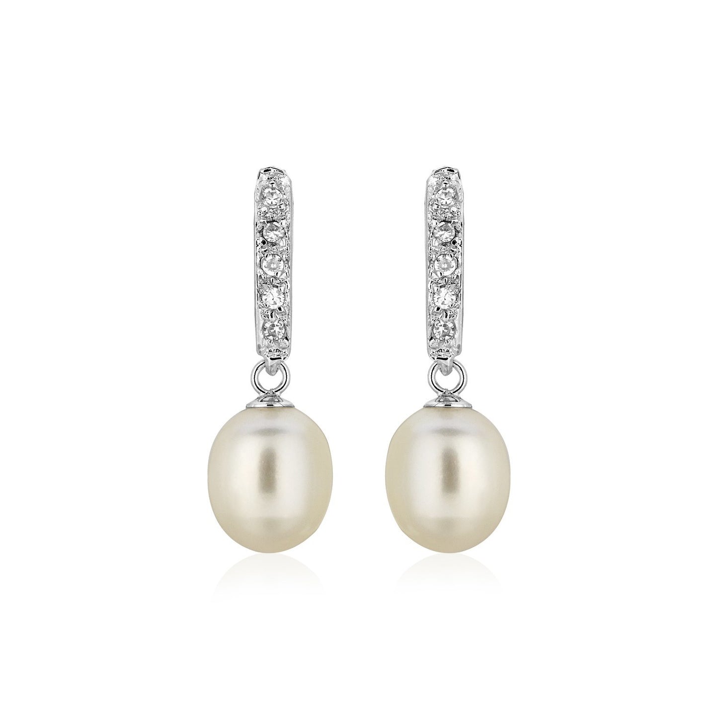 Sterling Silver Earrings with Freshwater Pearls and Cubic Zirconias