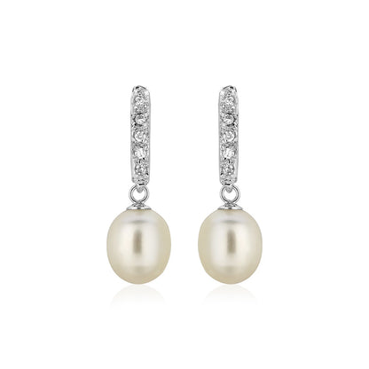 Sterling Silver Earrings with Freshwater Pearls and Cubic Zirconias