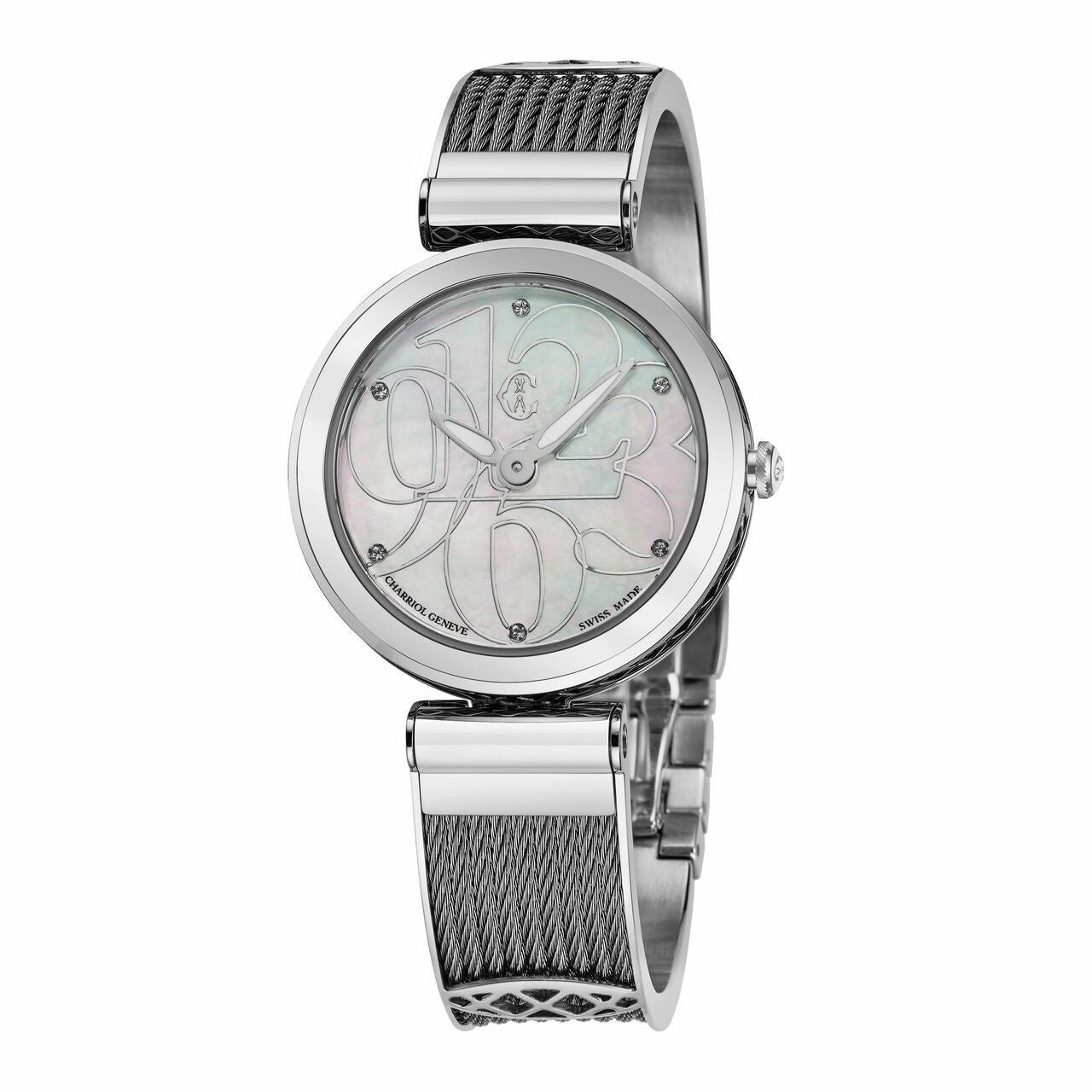 Charriol FE32.101.001 Forever Stainless Chevron Cable White Mother of Pearl Dial Ladies Watch