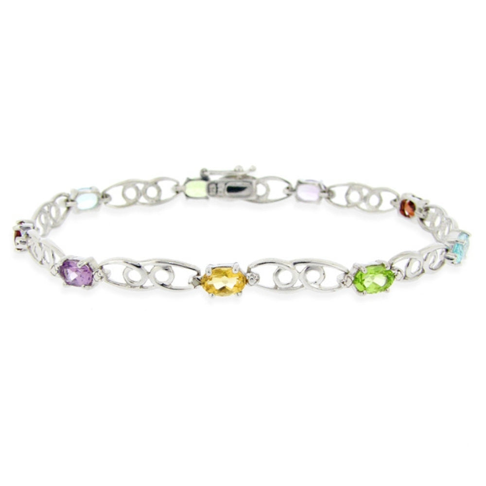 Sterling Silver Diamond Accent Multi-Gemstone Infinity Swirl Bracelet