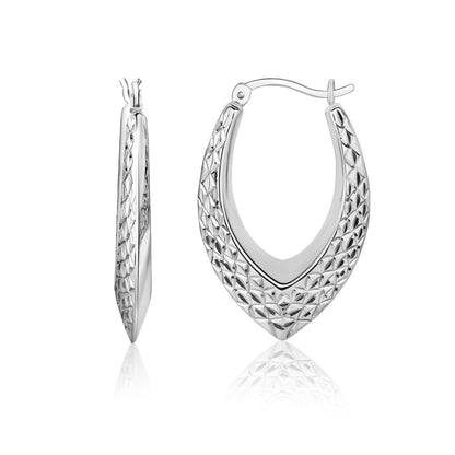 Sterling Silver Fancy Weave Style Texture Hoop Earrings.