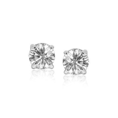 Sterling Silver Stud Earrings with White Hue Faceted Cubic Zirconia