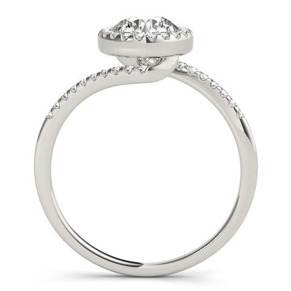 14k White Gold Halo Design Bypass Round Diamond Engagement Ring