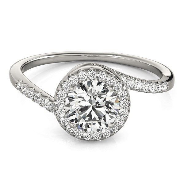 14k White Gold Halo Design Bypass Round Diamond Engagement Ring