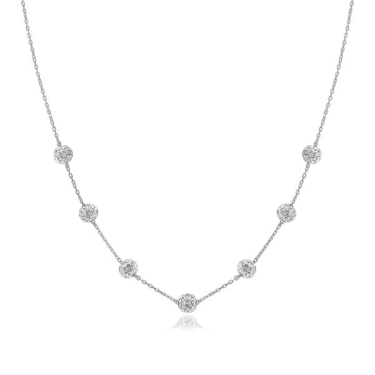 14k White Gold Necklace with Crystal Embellished Sphere Stations