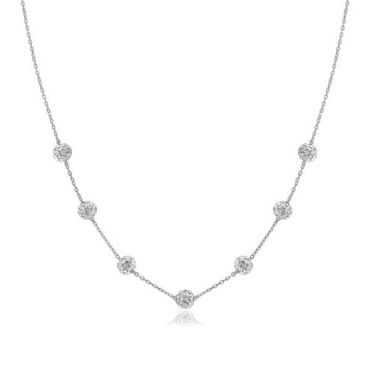 14k White Gold Necklace with Crystal Embellished Sphere Stations