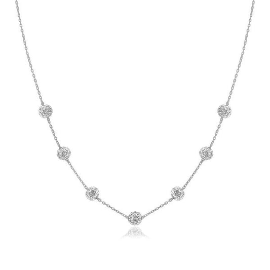 14k White Gold Necklace with Crystal Embellished Sphere Stations