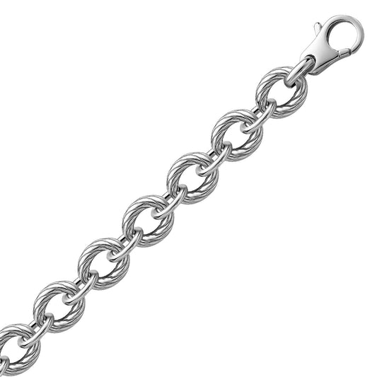 Sterling Silver Diamond Cut Chain Style Rhodium Plated Bracelet