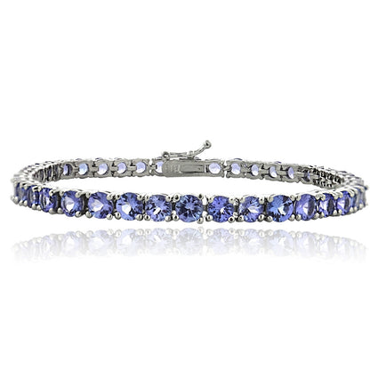 Sterling Silver 11.25ct Tanzanite 4mm Round Tennis Bracelet