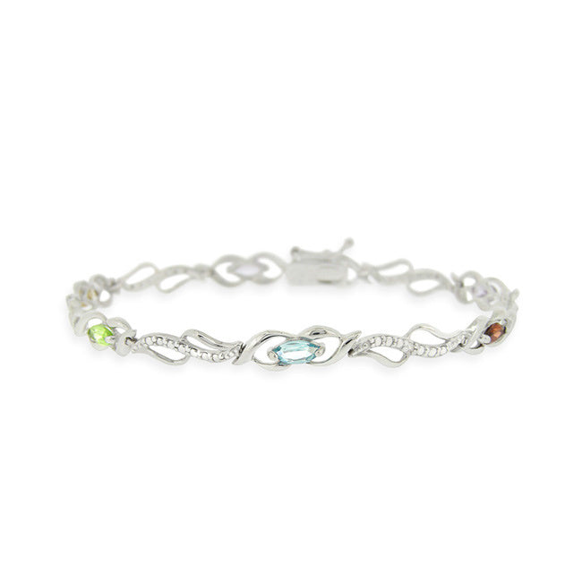 Sterling Silver Multi Gemstone & Diamond Accent Swirl Infinity Bracelet