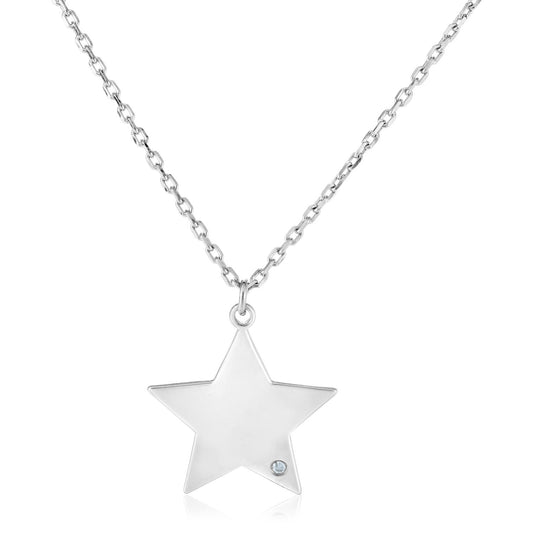 Sterling Silver 18 inch Necklace with Star Pendant with Diamond