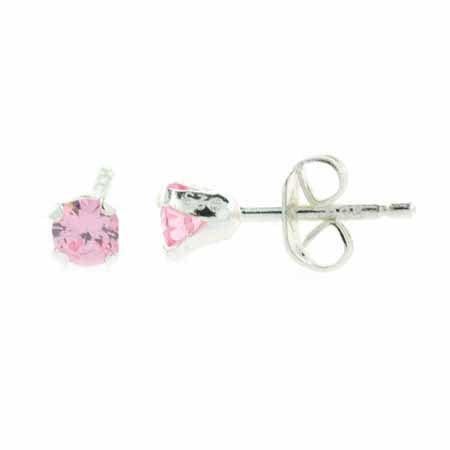 Sterling Silver 4mm Round Pink CZ Stud Earrings