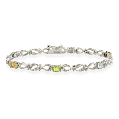 Sterling Silver Multi Gemstone & Diamond Accent Swirl Infinity Bracelet