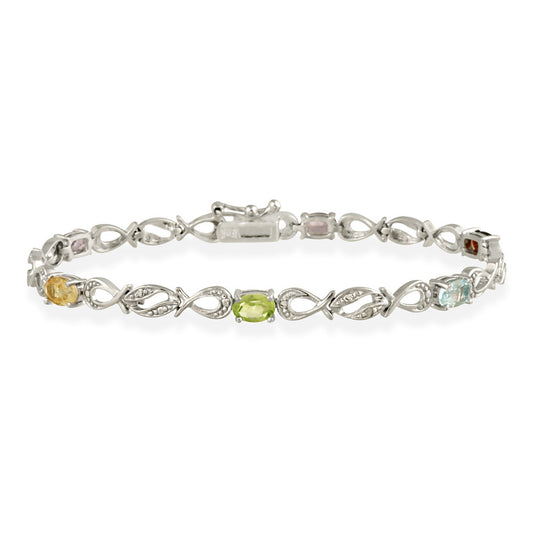 Sterling Silver Multi Gemstone & Diamond Accent Swirl Infinity Bracelet