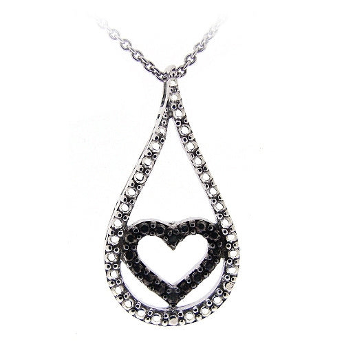 Sterling Silver Black Diamond Accent Teardrop Heart Necklace