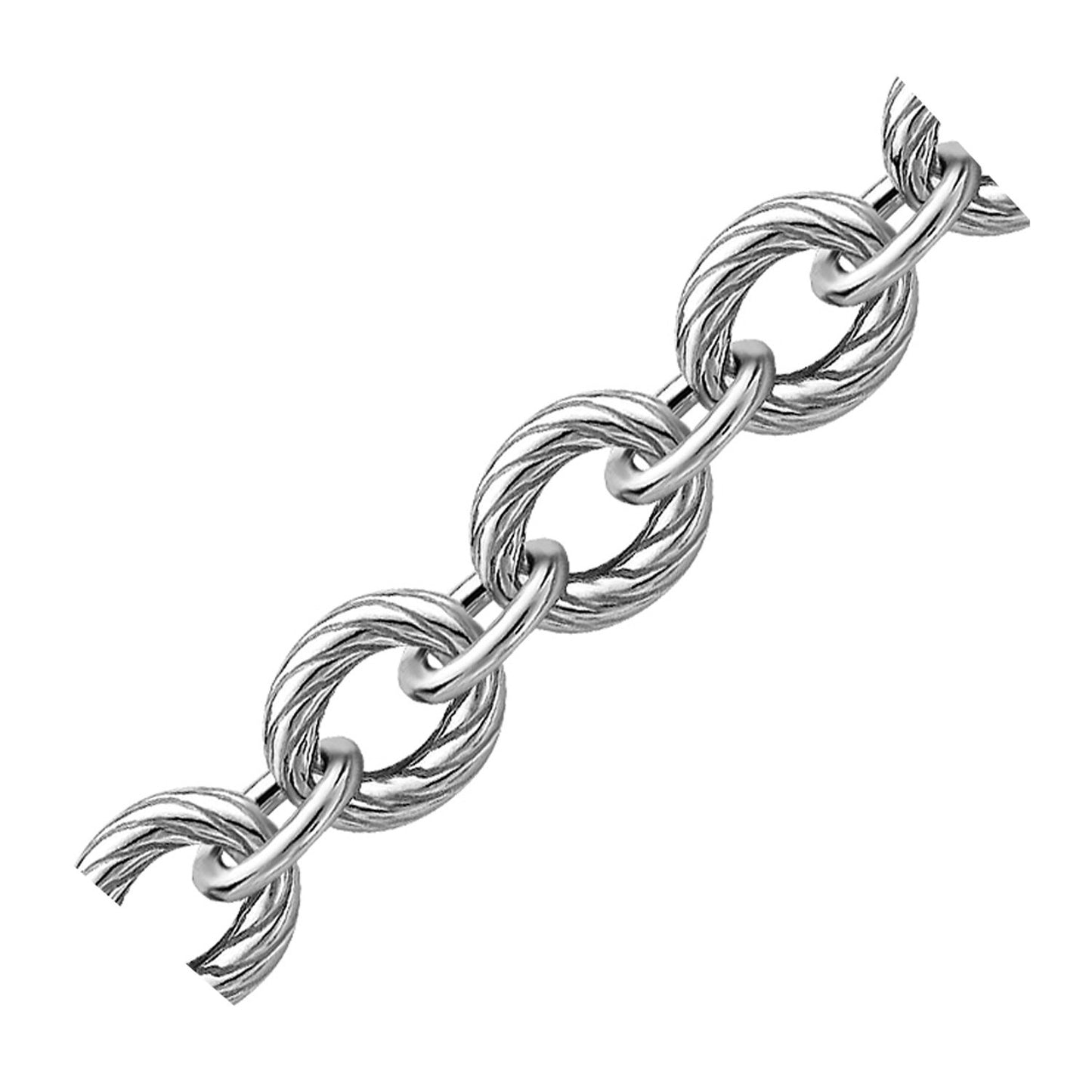 Sterling Silver Diamond Cut Chain Style Rhodium Plated Bracelet