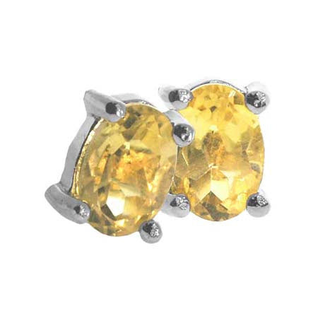 Sterling Silver .925 Genuine Citrine stone oval stud Earrings