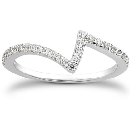 14k White Gold Fancy Zig Zag Pave Diamond Wedding Ring Band