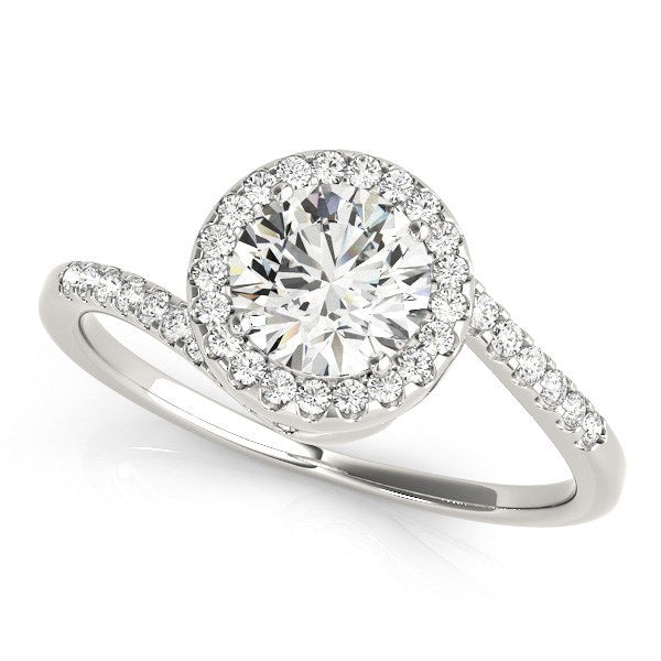 14k White Gold Halo Design Bypass Round Diamond Engagement Ring