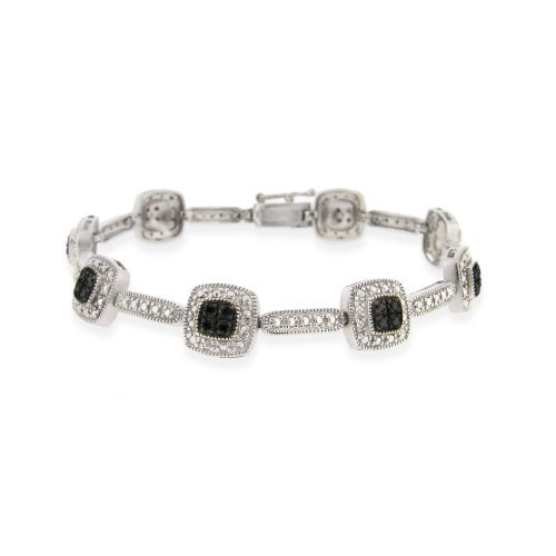 Sterling Silver 2/5ct Black Diamond Square Link Bracelet