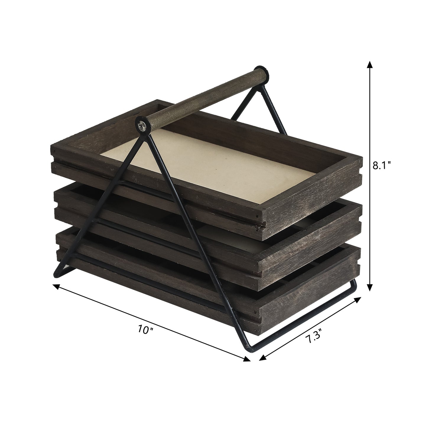 Three Layer Jewelry Tray With Metal Frame And Handle For Easy Storage And Access - Walnut