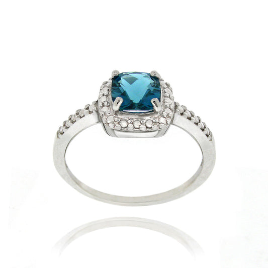 Sterling Silver London Blue Topaz & Diamond Accent Square Ring