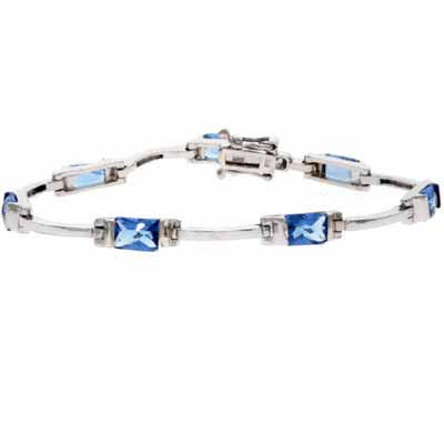 Sterling Silver Tanzanite CZ Rectangle Tennis Bracelet