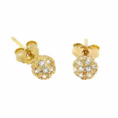 18K Gold over Sterling Silver Designer Inspired CZ 6mm Ball Stud Earrings