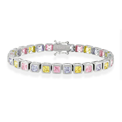 Sterling Silver Multi Color CZ Square Tennis Bracelet