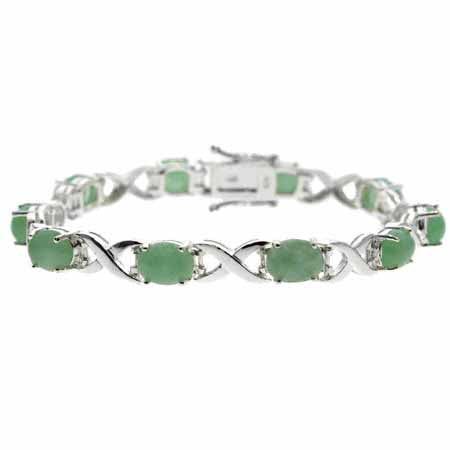 Sterling Silver Green Jade X and Oval Bracelet