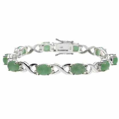 Sterling Silver Green Jade X and Oval Bracelet