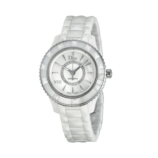 Dior CD1235E3C002 VIII White Ceramic Mother of Pearl Diamond Dial Automatic Watch